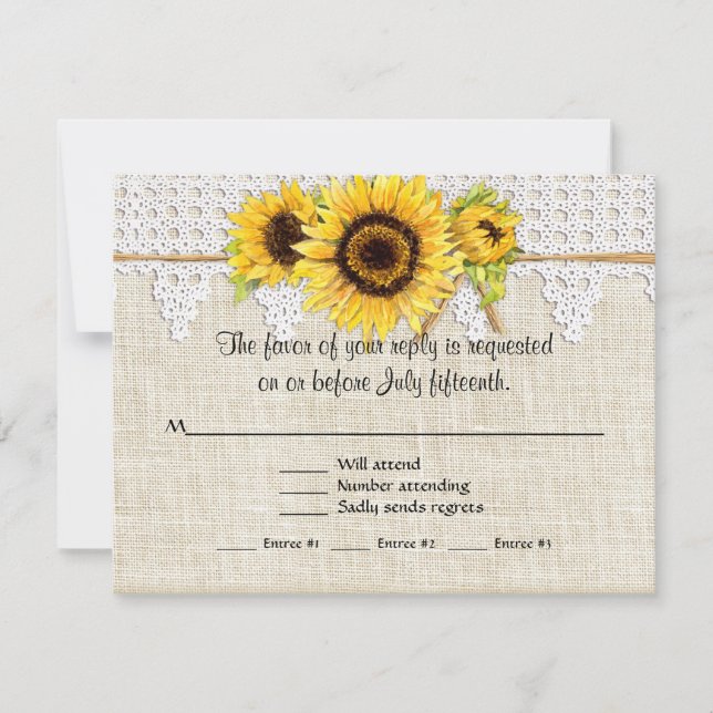 Rustic Country Mason Jar Flowers - Sunflower Lace RSVP Card (Front)