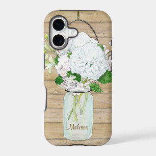 Rustic Country Mason Jar Flowers White Hydrangeas