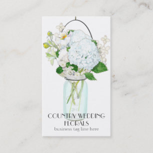 Rustic Country Mason Jar Flowers White Hydrangeas Business Card