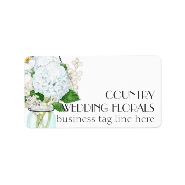 Rustic Country Mason Jar Flowers White Hydrangeas Label (Front)