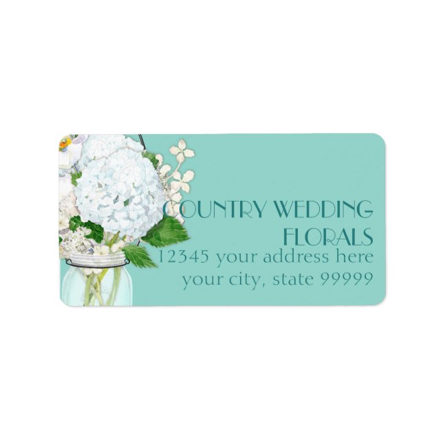 Rustic Country Mason Jar Flowers White Hydrangeas Label (Front)