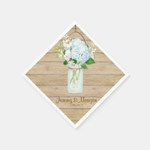 Rustic Country Mason Jar Flowers White Hydrangeas Napkin