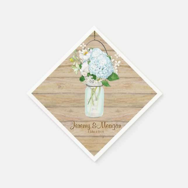 Rustic Country Mason Jar Flowers White Hydrangeas Napkin (Corner)