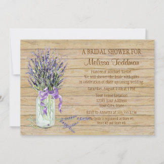 Rustic Country Mason Jar French Lavender Bouquet Invitation