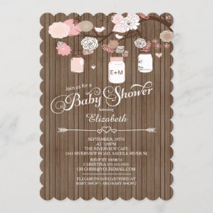 Rustic Country Mason Jar Girls Baby Shower Invitation