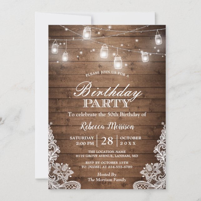Rustic Country Mason Jar Lights Birthday Party Invitation (Front)