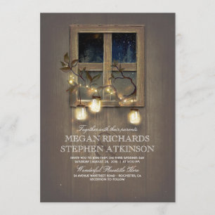 Rustic Country   Mason Jar Lights Fall Wedding Invitation