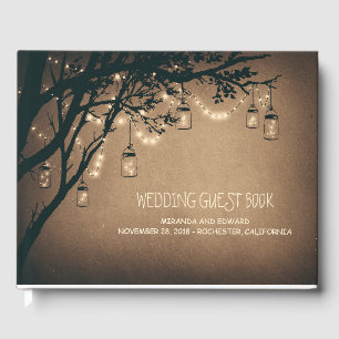 Rustic Country Mason Jar Lights Trees Guest Book