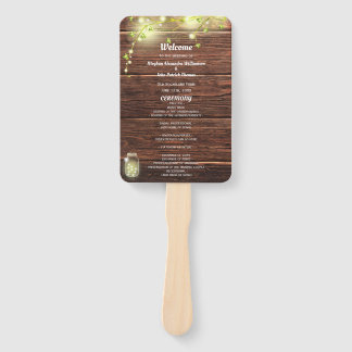 Rustic Country Mason Jar Lights Wedding Program Hand Fan