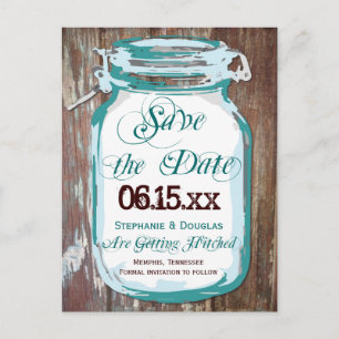 Rustic Country Mason Jar Save the Date Postcards