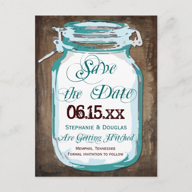 Rustic Country Mason Jar Save the Date Postcards (Front)