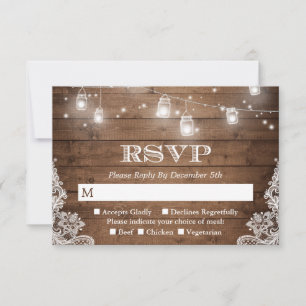 Rustic Country Mason Jar String Lights RSVP Card