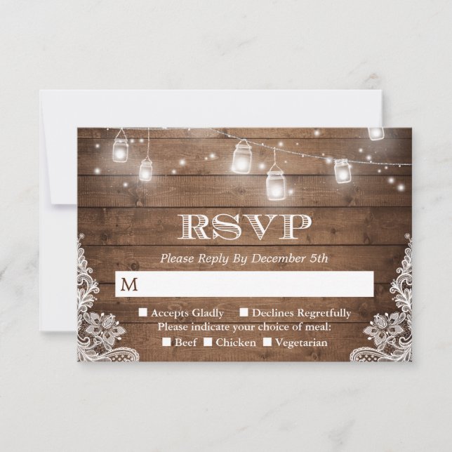 Rustic Country Mason Jar String Lights RSVP Card (Front)