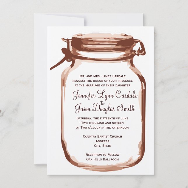 Rustic Country Mason Jar Wedding Invitations (Front)