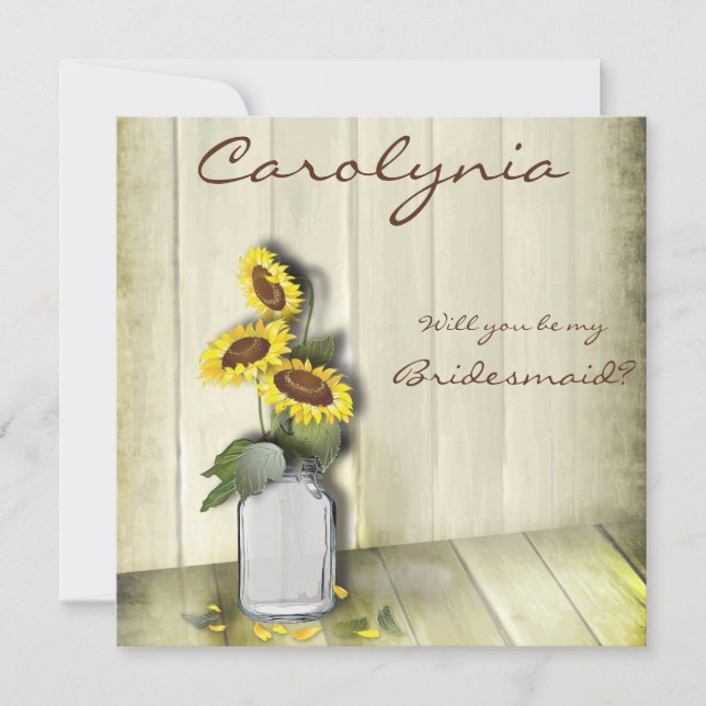 RUSTIC COUNTRY MASON JAR WITH SUNFLOWERS INVITATION (Front)