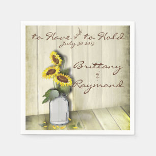 RUSTIC COUNTRY MASON JAR WITH SUNFLOWERS NAPKIN