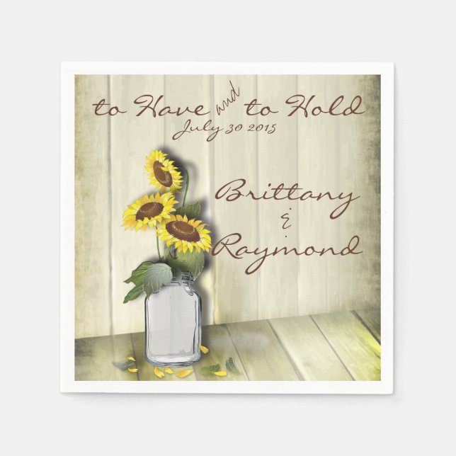 RUSTIC COUNTRY MASON JAR WITH SUNFLOWERS NAPKIN (Front)