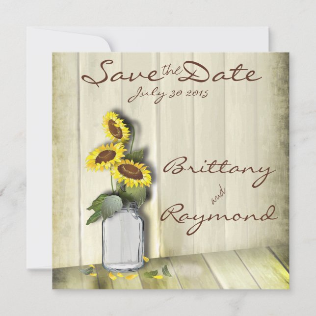 RUSTIC COUNTRY MASON JAR WITH SUNFLOWERS SAVE THE DATE (Front)