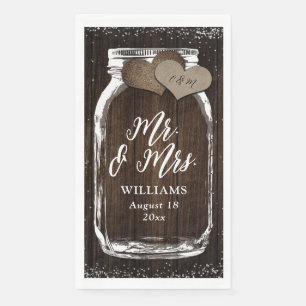 Rustic Country Mason Jar Wood Mr. & Mrs. Wedding Napkin