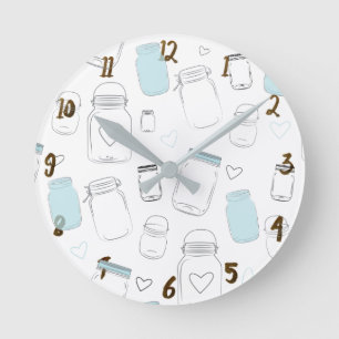 Rustic Country Mason Jars Round Clock