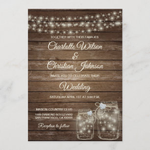 Rustic Country Mason Lights Wedding Invitation
