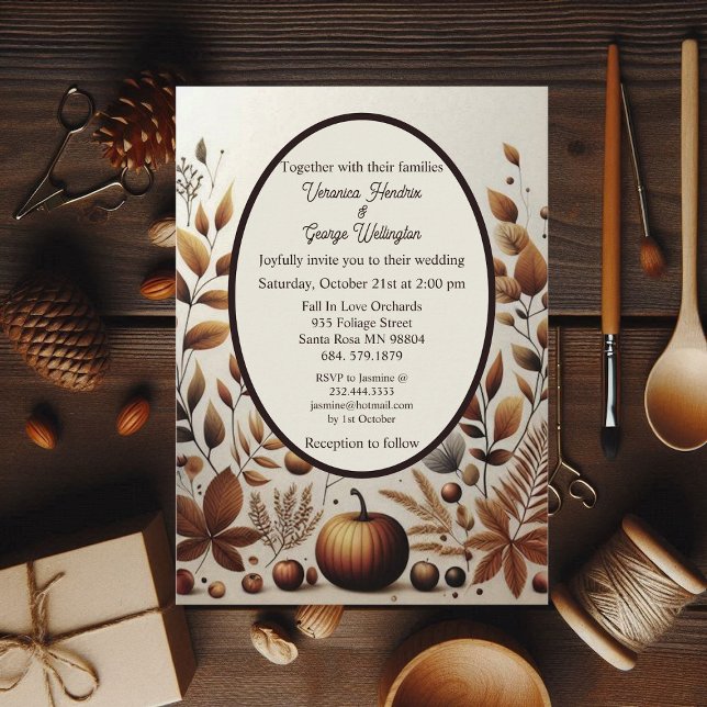 Rustic Country Minimalistic Fall Pumpkins Wedding  Invitation (Rustic Country Minimalistic Fall Pumpkins Wedding Invitation)