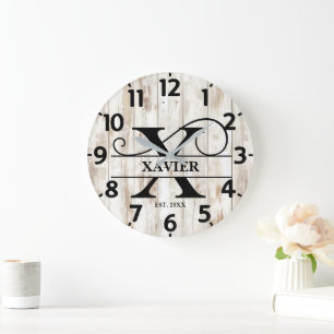Rustic Country Monogram Large Clock