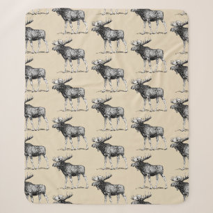 Rustic Country Moose Illustration & Taupe Sherpa Blanket
