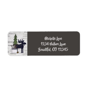 Rustic Country Moose on Birch Background Address Return Address Label