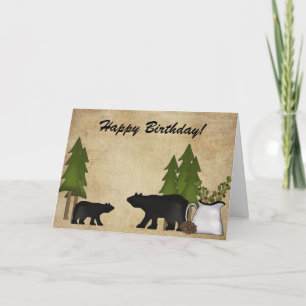 Rustic Country Mountain Bears Happy Birthday Card