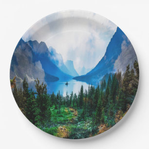 Rustic Country Mountains Scenic Nature Paper Plate