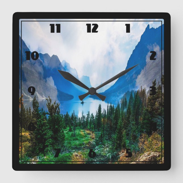 Rustic Country Mountains Scenic Nature Square Wall Clock (Front)