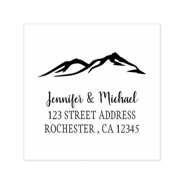 Rustic country mountains wedding bride and groom self-inking stamp (Design)