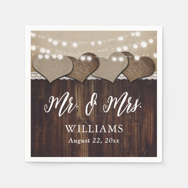 Rustic Country Mr and Mrs Wedding Napkins (Front)