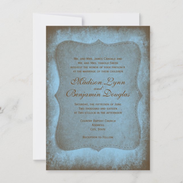 Rustic Country Muddy Blue Wedding Invitations (Front)