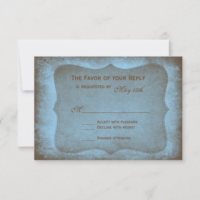 Rustic Country Muddy Blue Wedding RSVP Cards (Front)