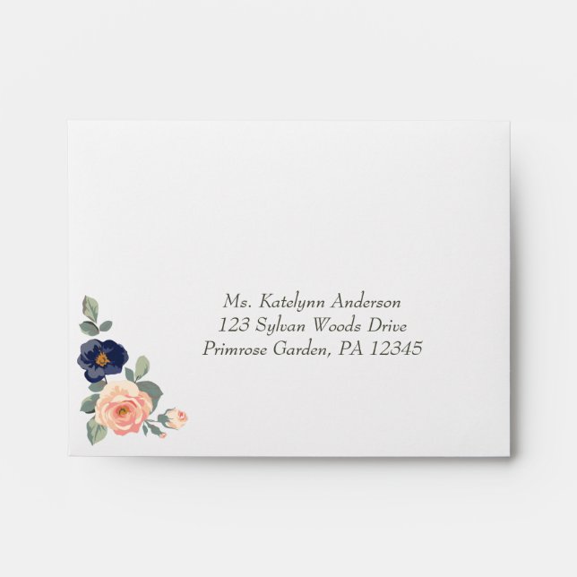 Rustic Country Navy Blue and Peach Floral Response Envelope (Front)