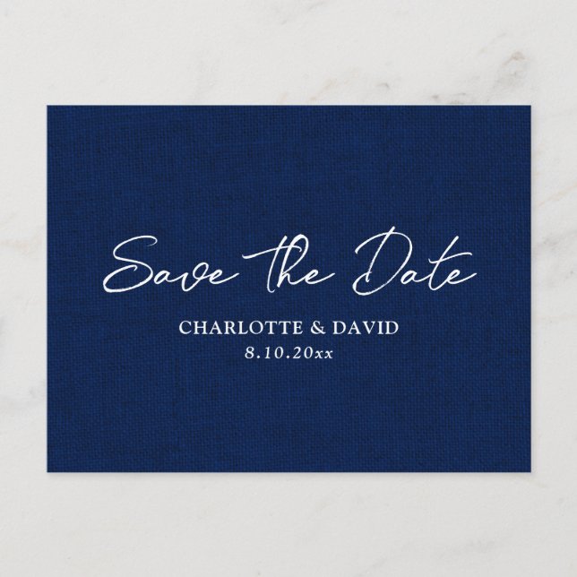 Rustic Country Navy Blue Wedding Save The Date Announcement Postcard (Front)