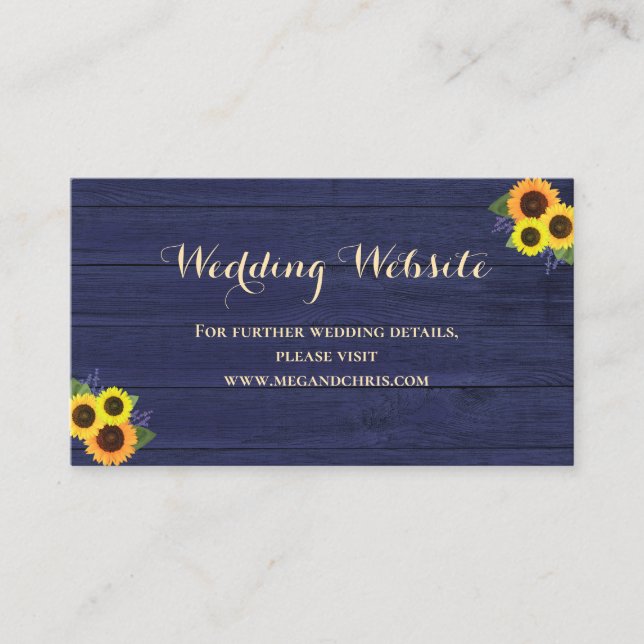 Rustic Country Navy Sunflower Wedding Website Enclosure Card (Front)