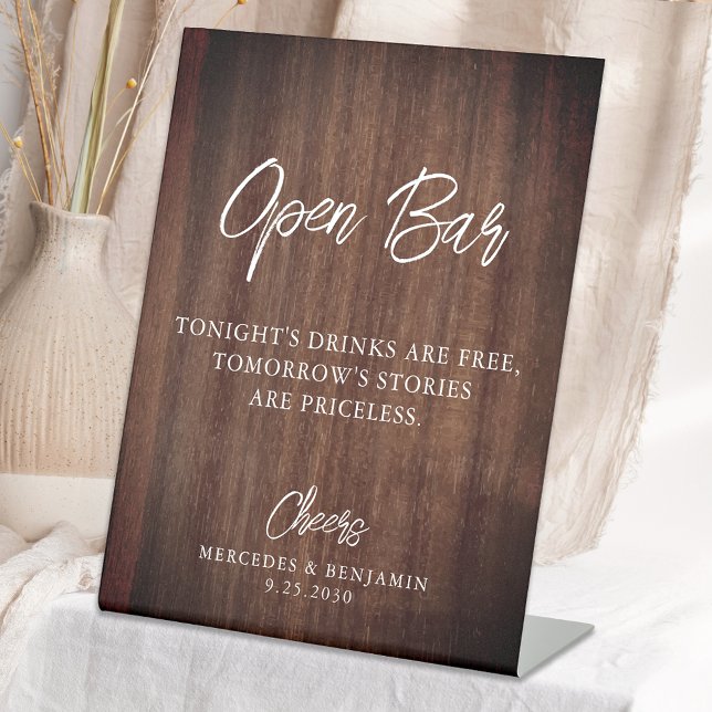 Rustic Country Open Bar Personalised Wedding Pedestal Sign (Creator Uploaded)