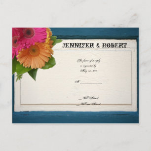 Rustic Country Painted Wood Daisies Wedding RSVP Invitation Postcard