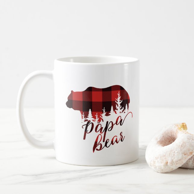 Rustic Country Papa Bear Flannel Plaid Coffee Mug (With Donut)