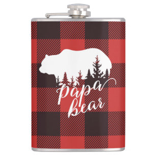 Rustic Country Papa Bear Flannel Plaid Hip Flask