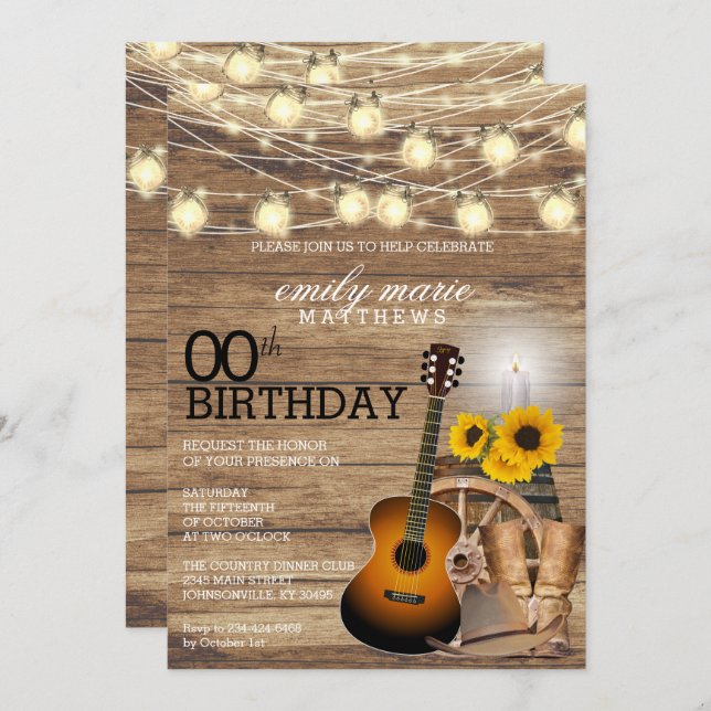 Rustic Country Party - 00th Birthday Invitation (Front/Back)