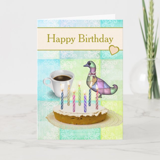 Rustic Country Patchwork and Cake Birthday Card (Front)