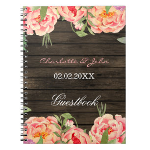 Rustic Country Peony Barn Wood Wedding Notebook