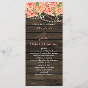 Rustic Country Peony Barn Wood Wedding Program