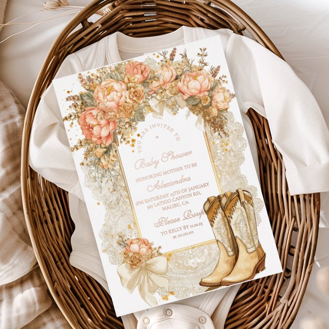 Rustic Country Peony Boots Baby Shower (Creator Uploaded)