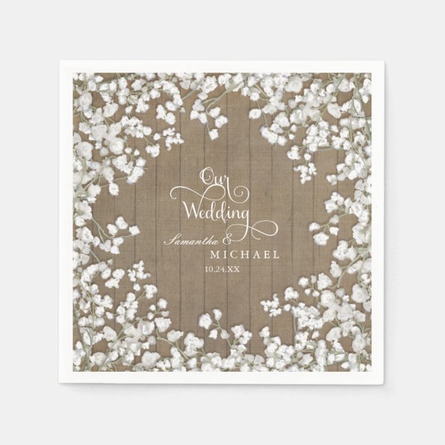 Rustic Country Picnic Reception Baby's Breath Napkin (Front)