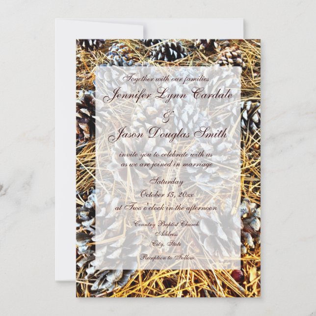 Rustic Country Pine Cones Camo Wedding Invitations (Front)